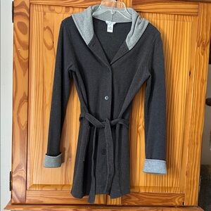 LOFT Gray Hooded Belted Jacket